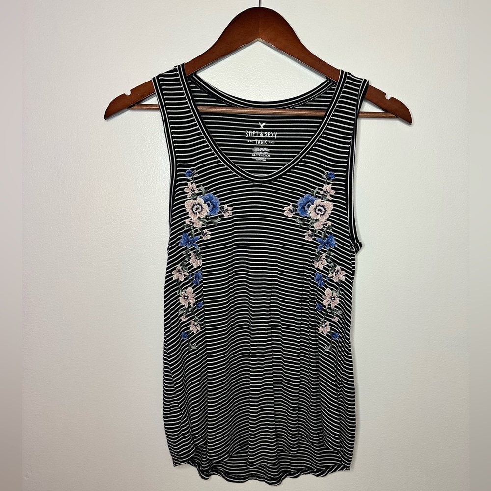 American Eagle Soft & Sexy Striped Embroidered Tank
